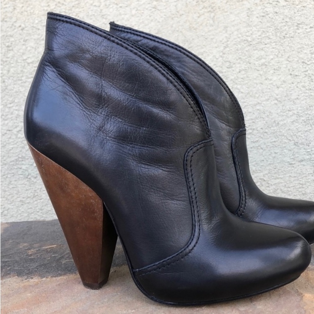 Ash black cone wood heel leather ankle booties size 8